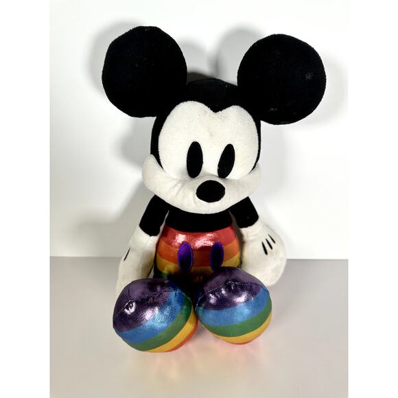 Disney Mickey Mouse Plush 17" Classic Character Shiny Rainbow Shorts & Shoes - Picture 1 of 8